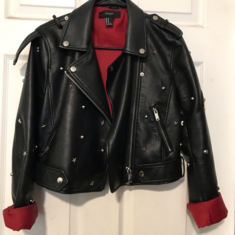 Black studded with red lining jacket